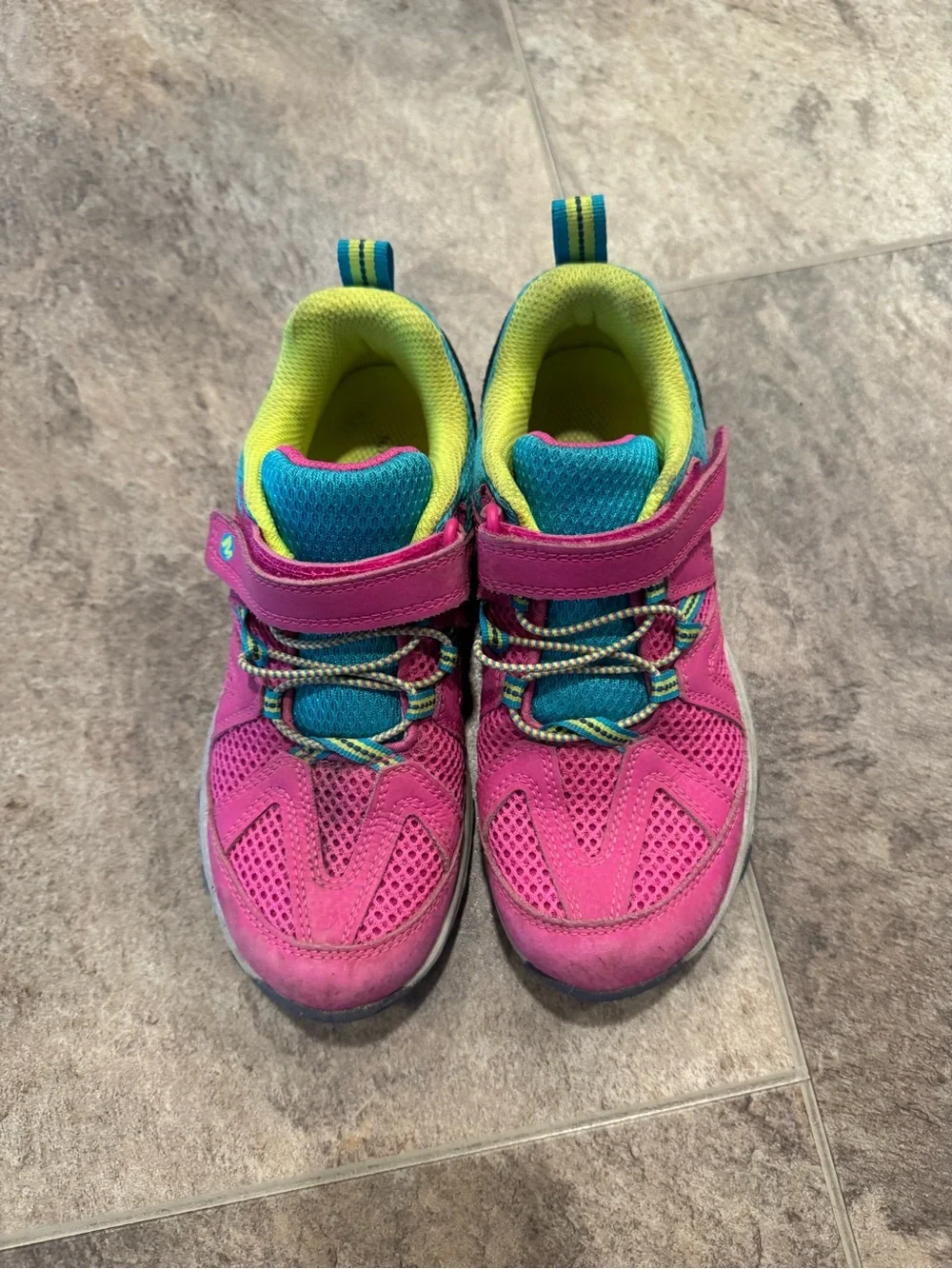 Merrell Kids Pink Hiking Sneakers with Teal and Lime Accents